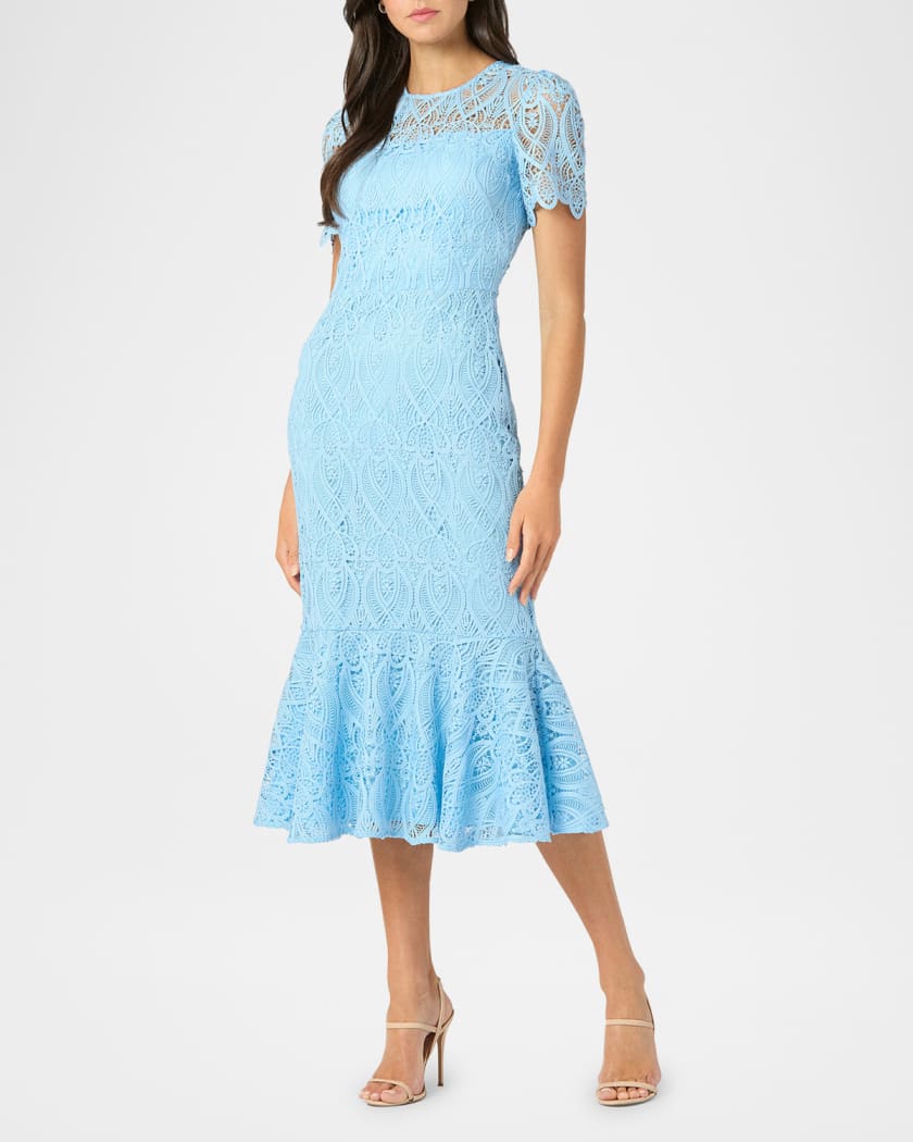 Darcy Geometric Lace Flounce Midi Dress