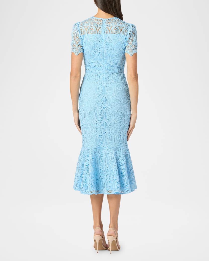Darcy Geometric Lace Flounce Midi Dress