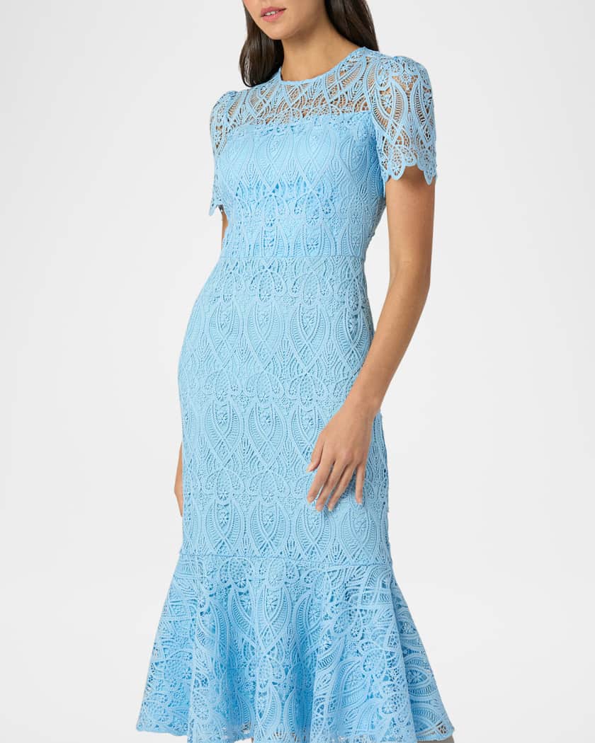 Darcy Geometric Lace Flounce Midi Dress