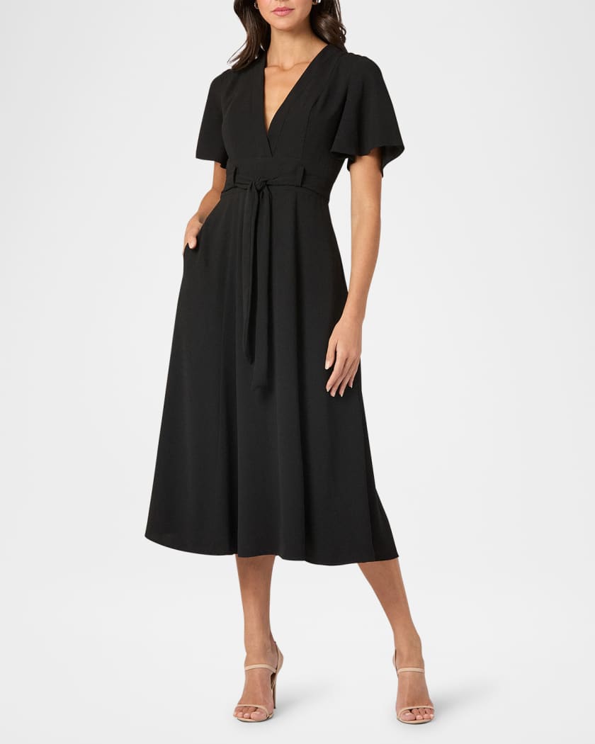 Molly Belted Flutter-Sleeve Midi Dress
