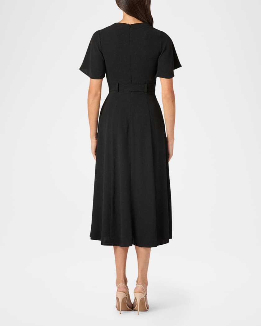 Molly Belted Flutter-Sleeve Midi Dress