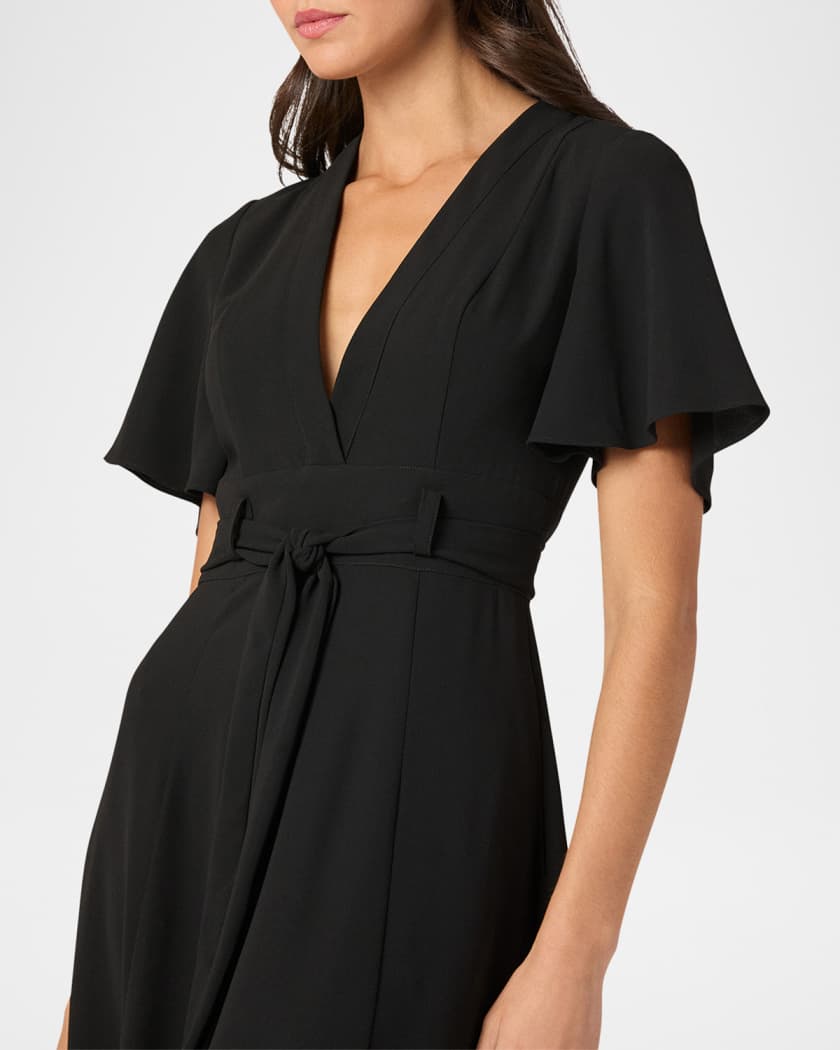 Molly Belted Flutter-Sleeve Midi Dress