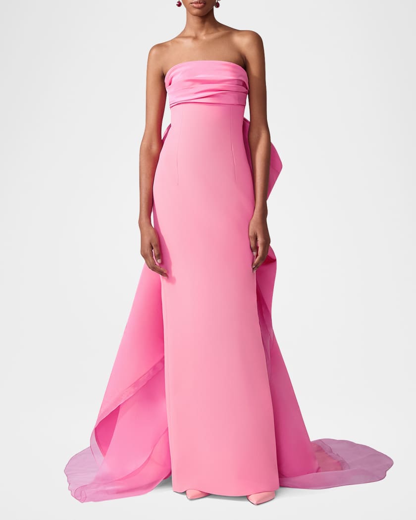 Strapless Bow-Back Column Gown