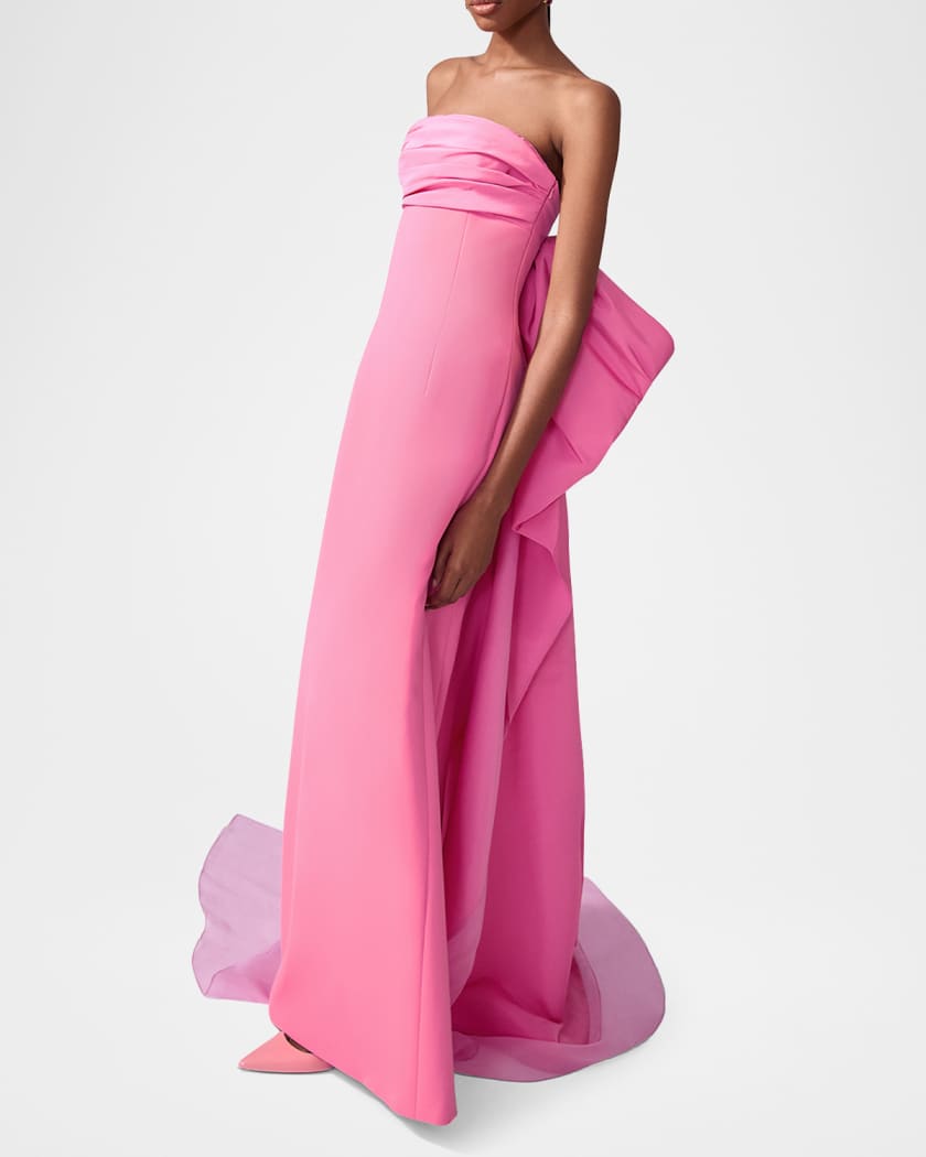 Strapless Bow-Back Column Gown