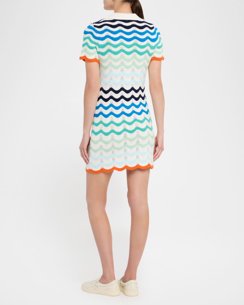 Wavy Crochet Knit Mini Polo Dress
