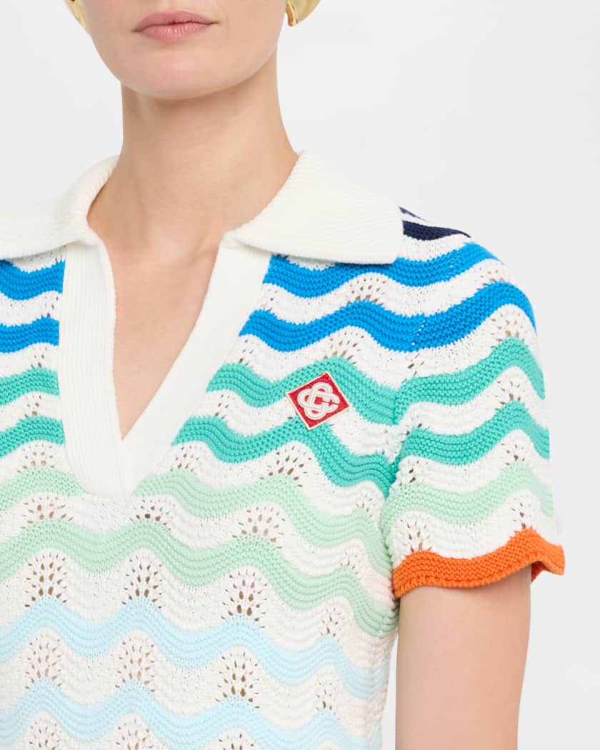 Wavy Crochet Knit Mini Polo Dress