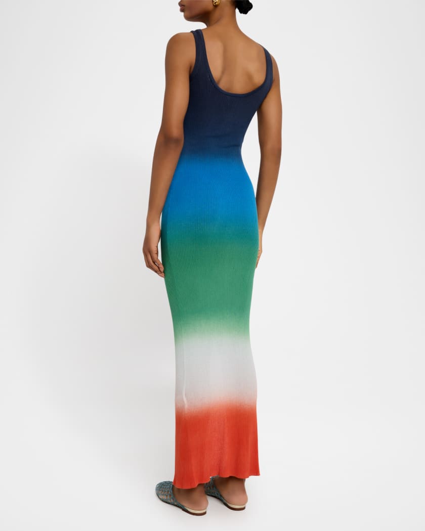 Gradient Rib Button-Front Maxi Dress