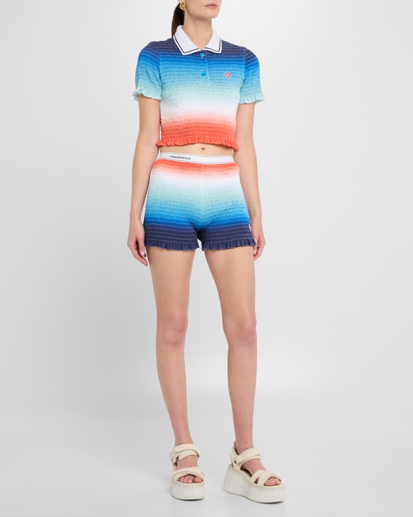 Gradient Shirred Crop Polo Top