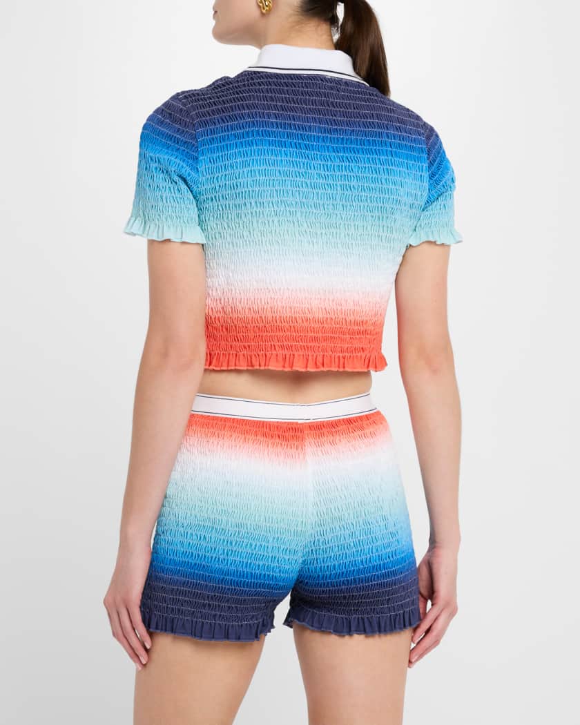 Gradient Shirred Crop Polo Top