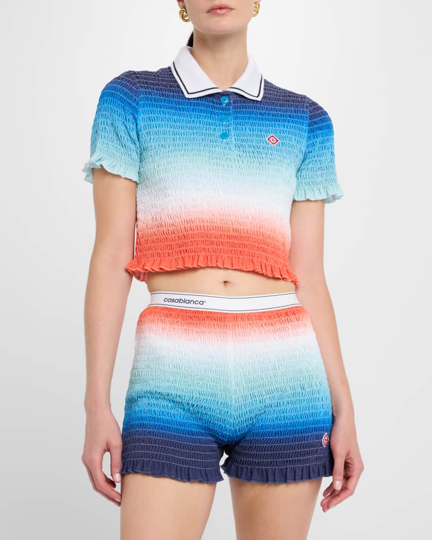 Gradient Shirred Crop Polo Top