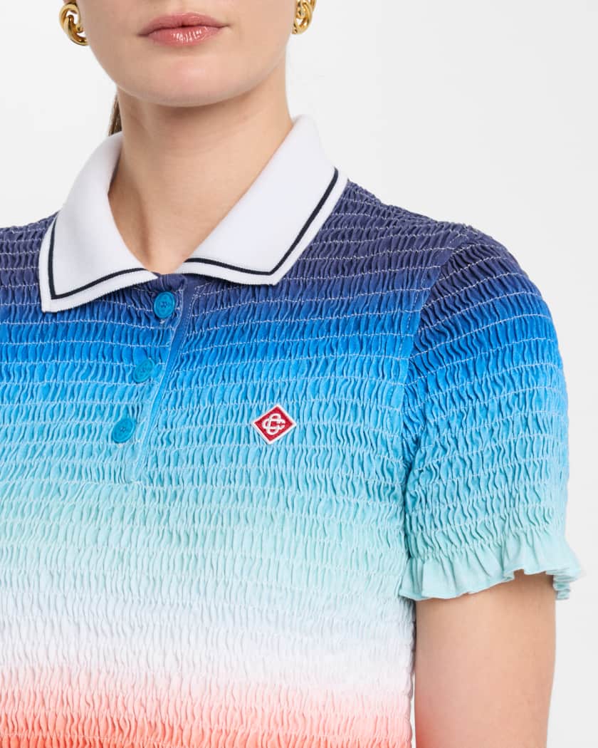Gradient Shirred Crop Polo Top