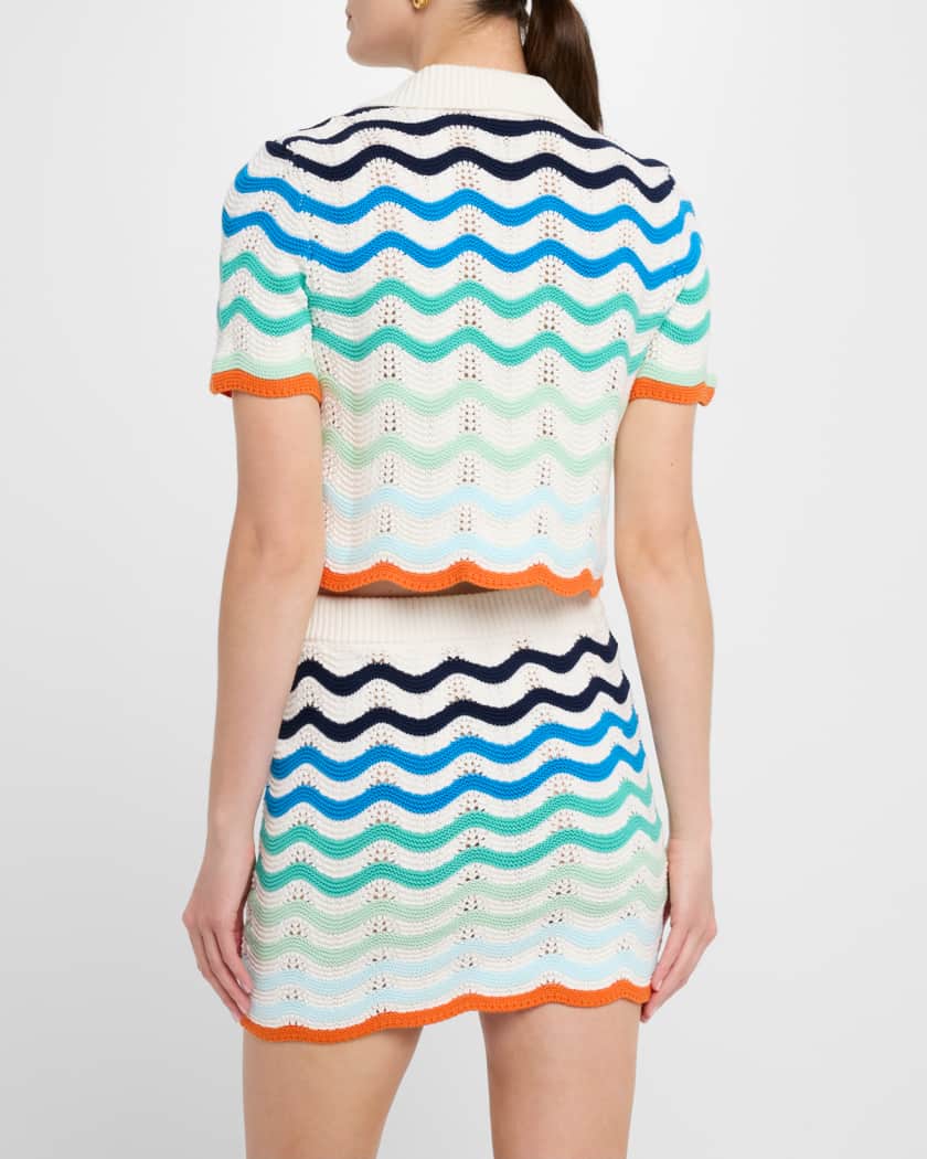 Wavy Crochet Crop Polo Top