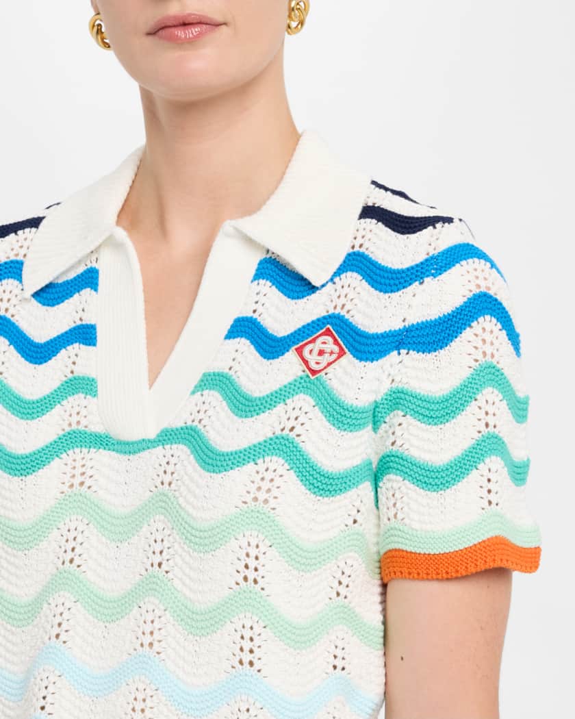 Wavy Crochet Crop Polo Top