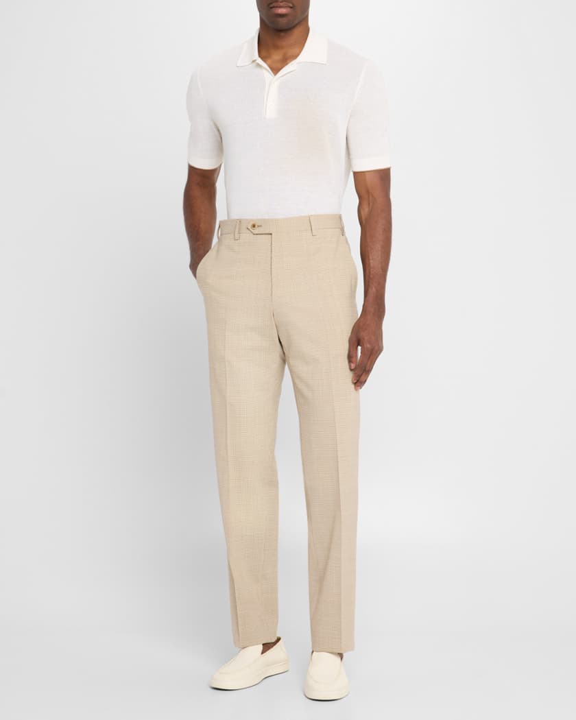 メーカー直売 - 人気ランキング Zanella Men's Devon Wool Micro-Check Flat-Front Pants パンツ