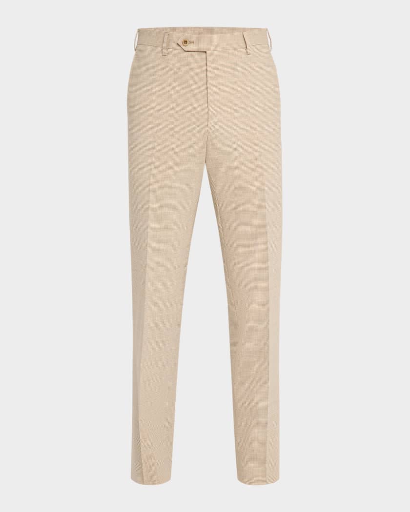 世界的に Wool Devon Men's Zanella Micro-Check Pants Flat-Front パンツ
