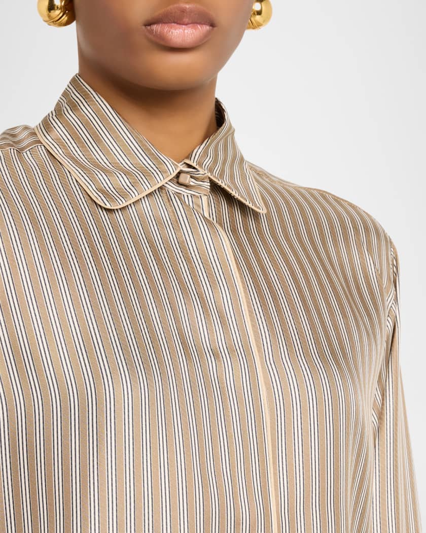 トップス R.M.A Max Mara Brama Striped Silk Button-Front Shirt | Neiman Marcus