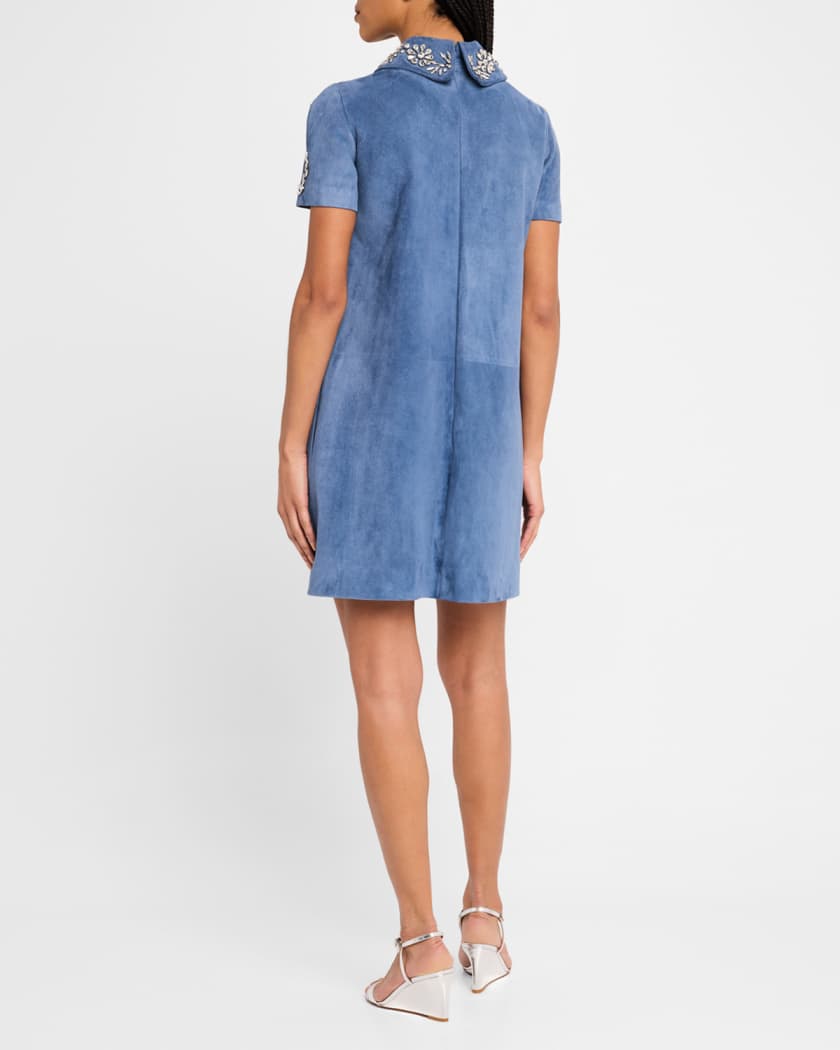 Crystal Suede Short-Sleeve Mini Shift Dress