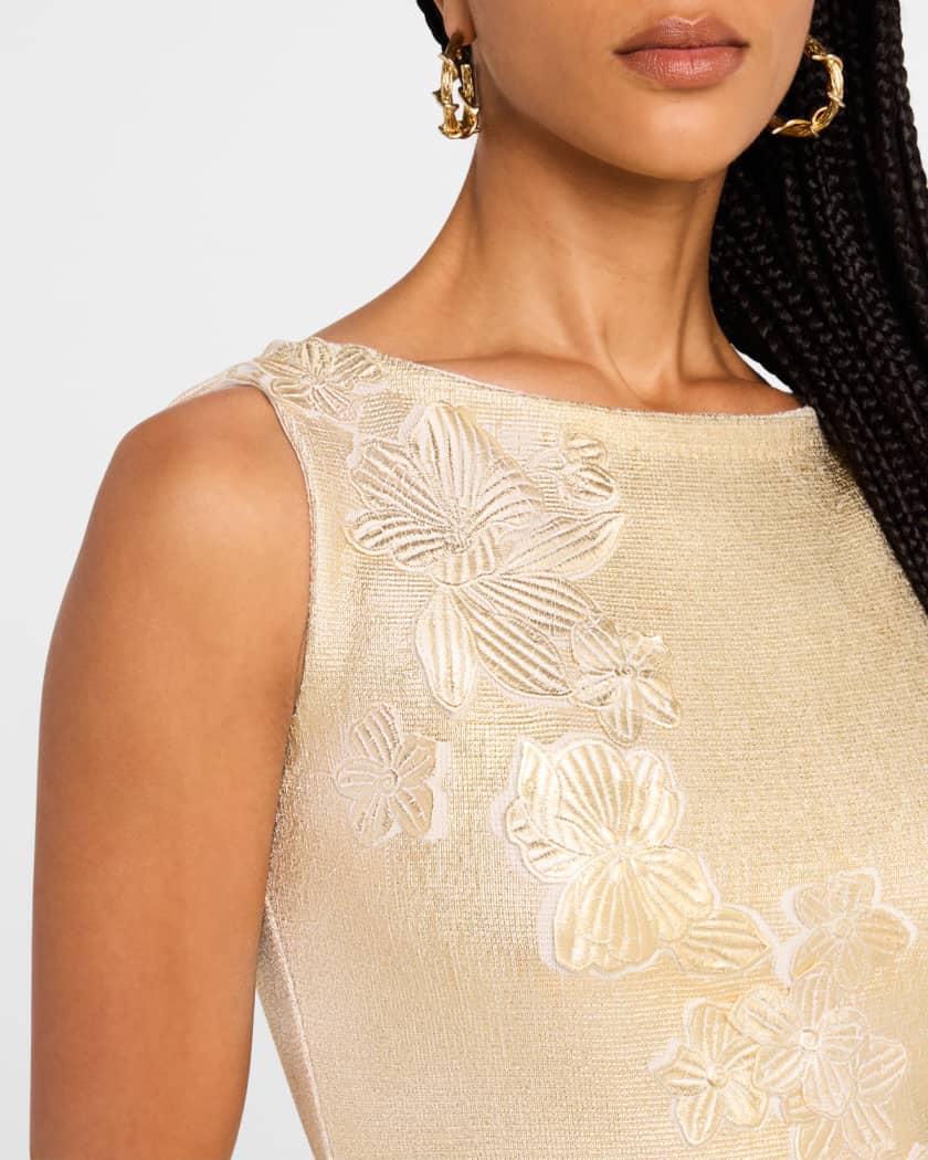 Foiled Lace Embroidered Knit Sleeveless Mini Dress