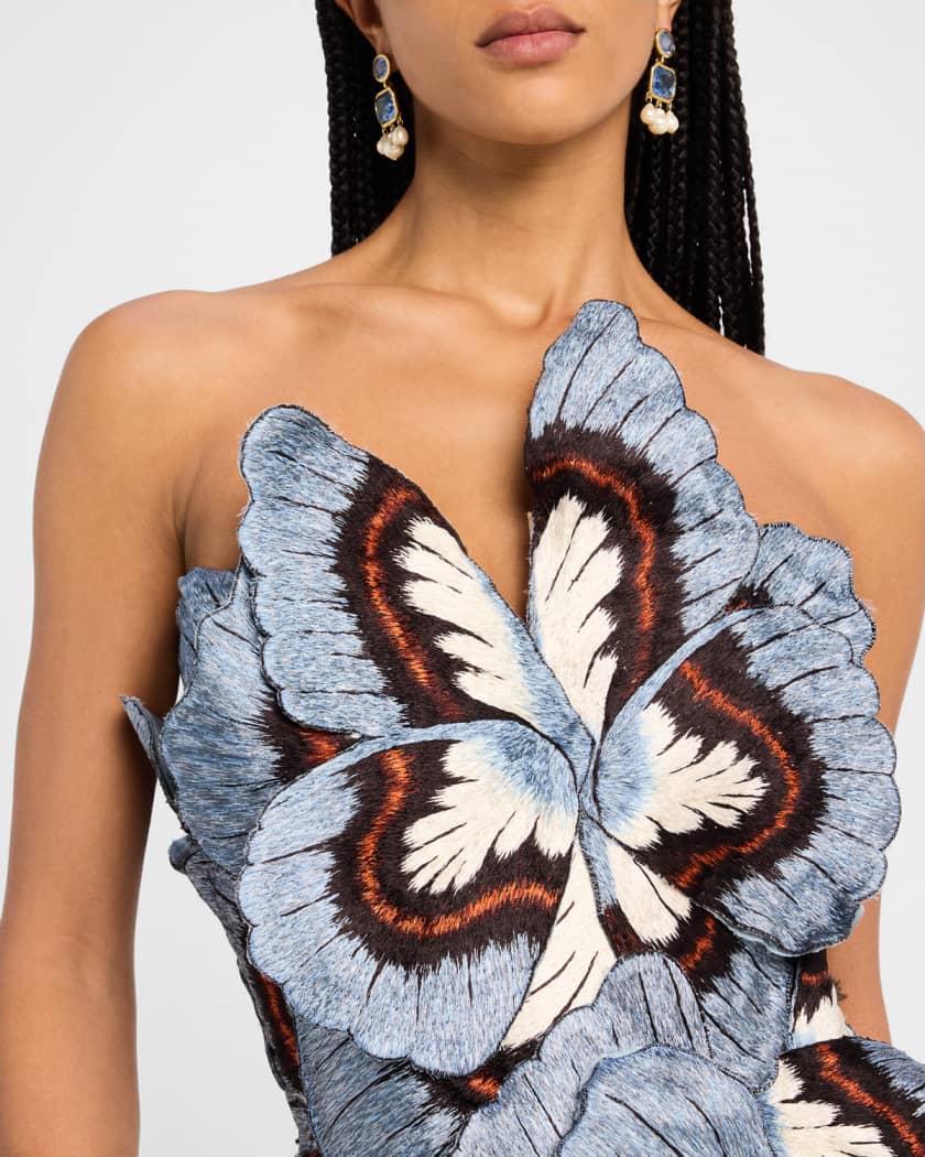 Strapless Butterfly Embroidered Mini Dress