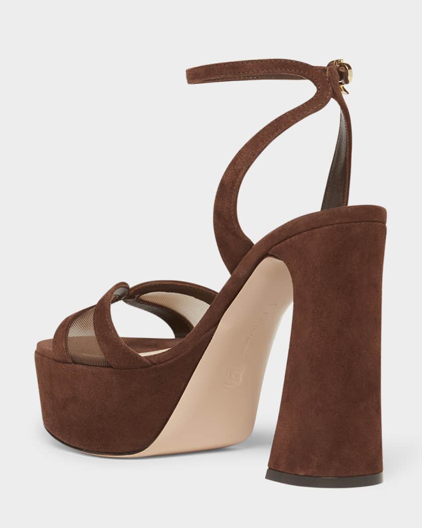 Suede Mesh Platform Sandals