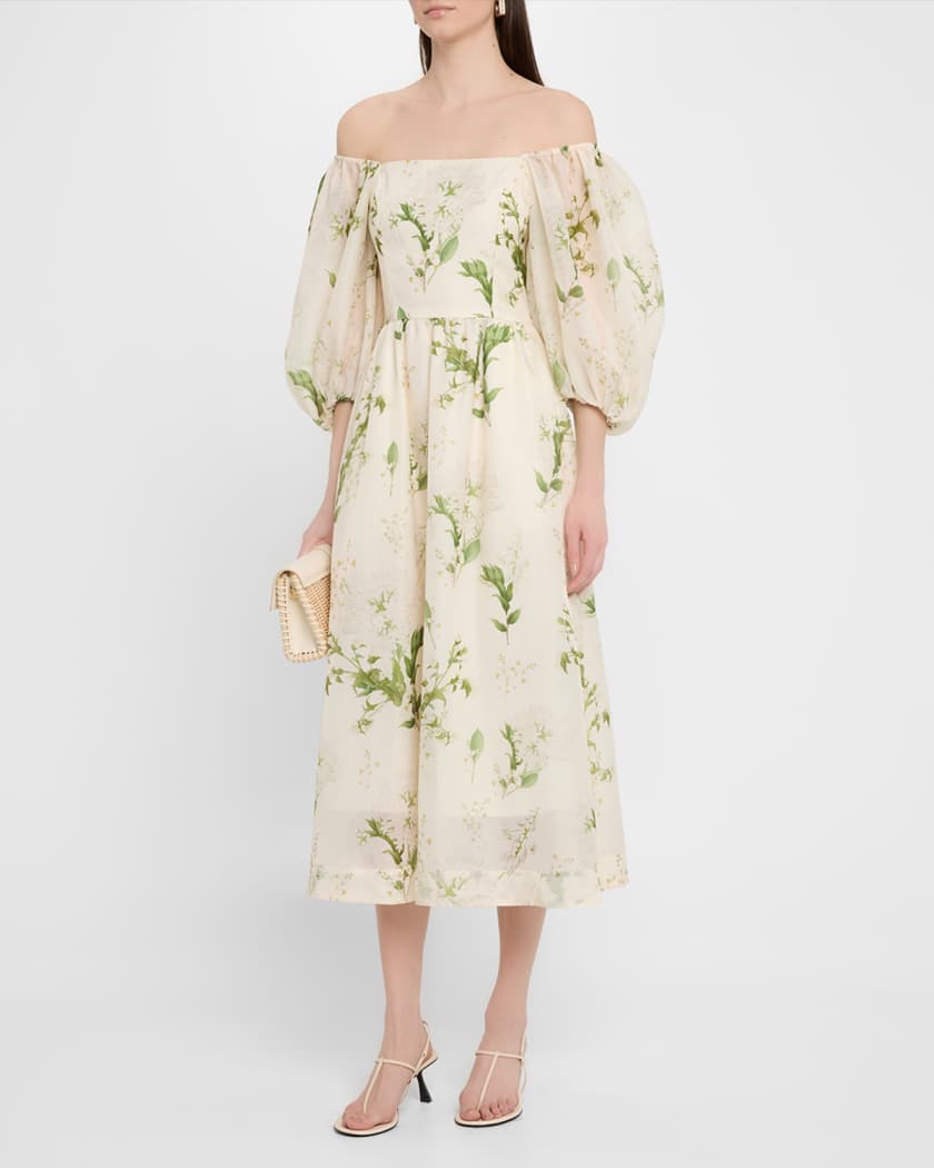 Delphine Smocked Floral-Print Midi Dress