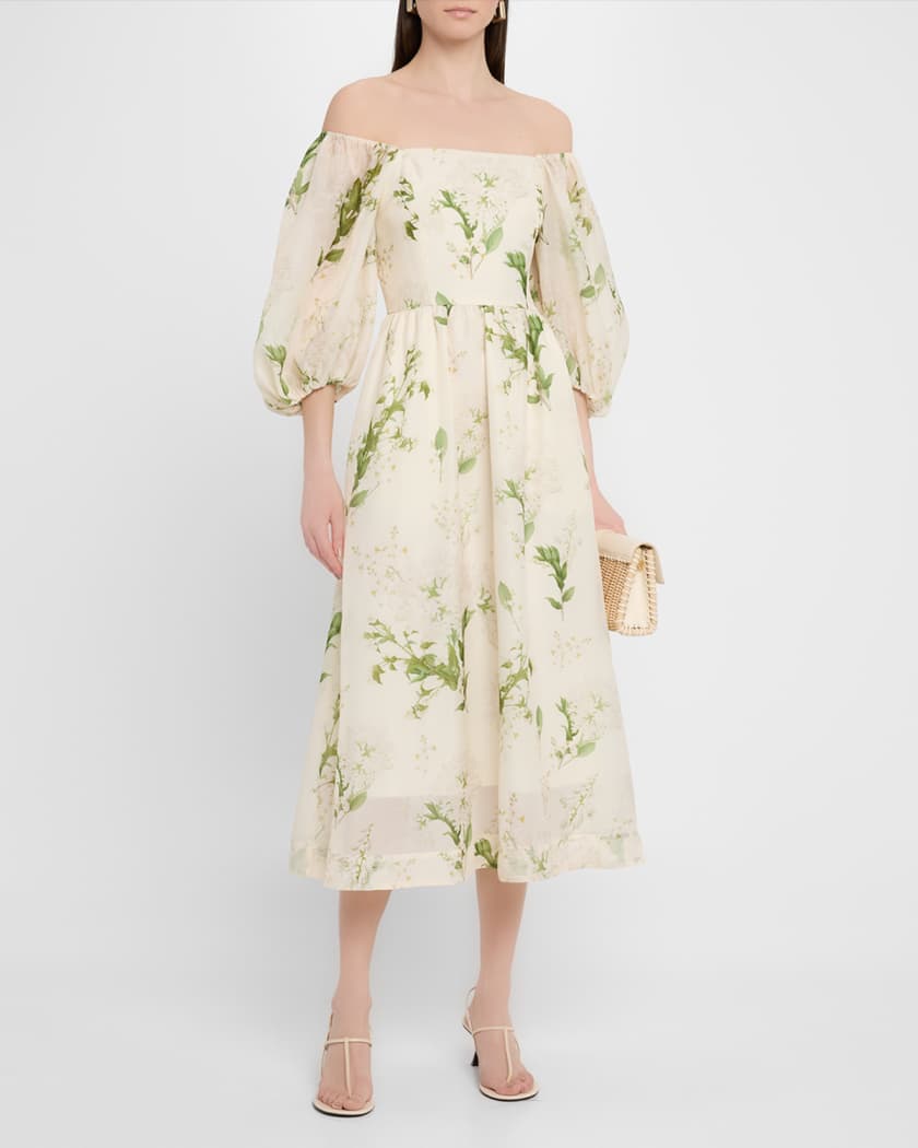 Delphine Smocked Floral-Print Midi Dress