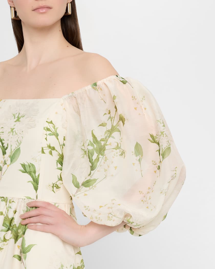 Delphine Smocked Floral-Print Midi Dress