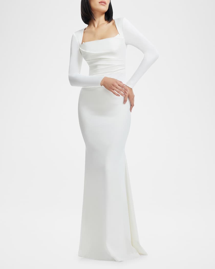 Delores Square-Neck Satin Mermaid Gown