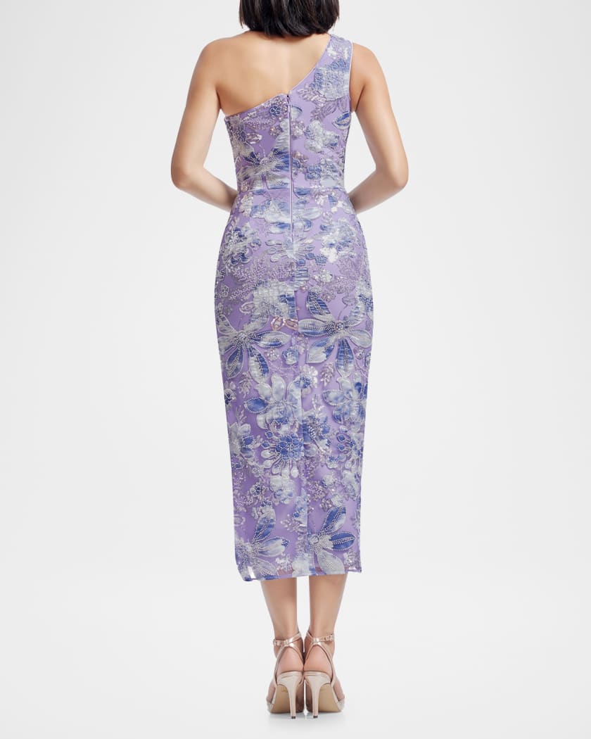 Magnolia One-Shoulder Bead & Sequin Midi Dress