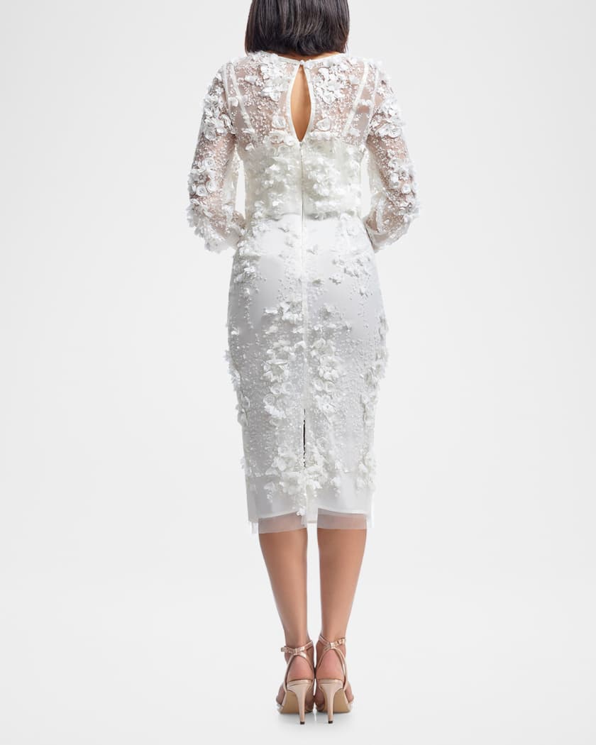 Pilar Bead & Sequin Floral Applique Midi Dress