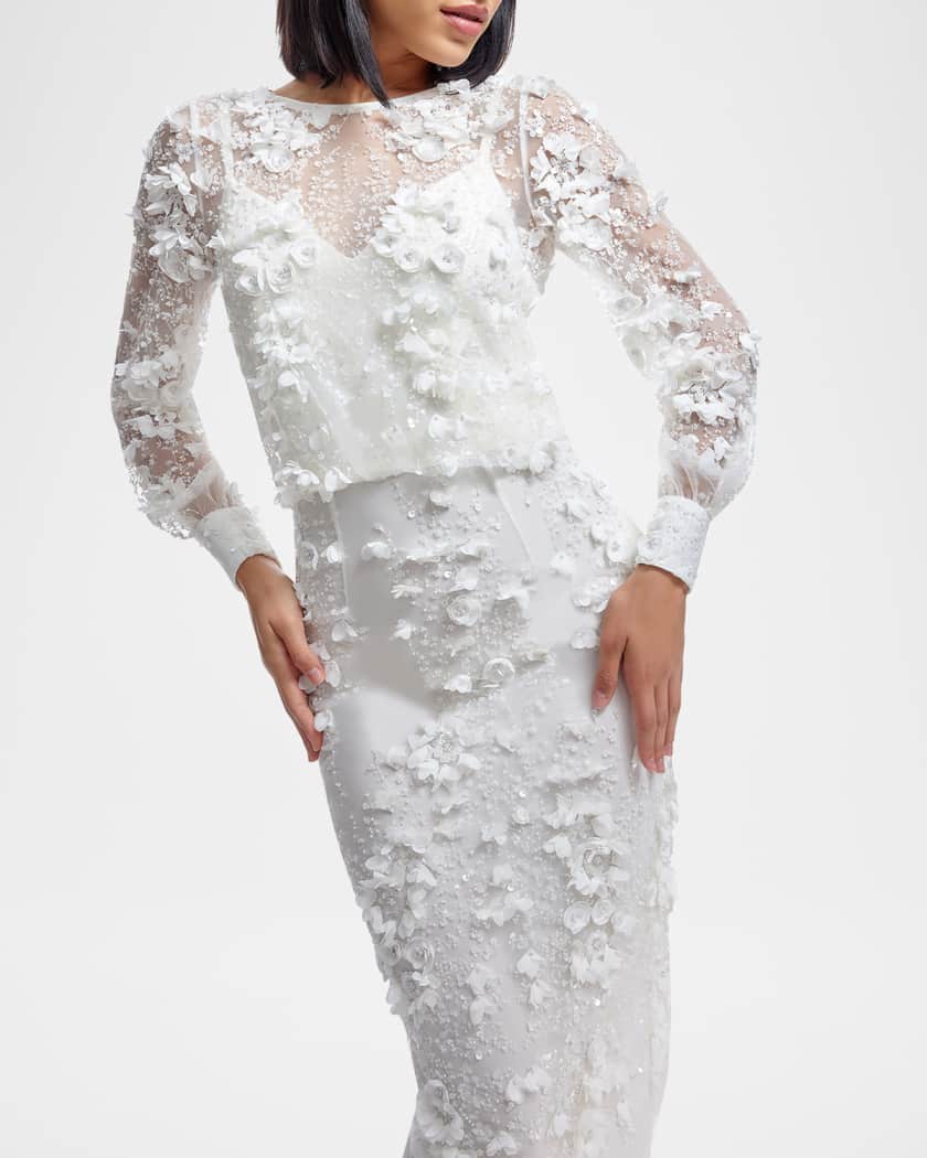Pilar Bead & Sequin Floral Applique Midi Dress
