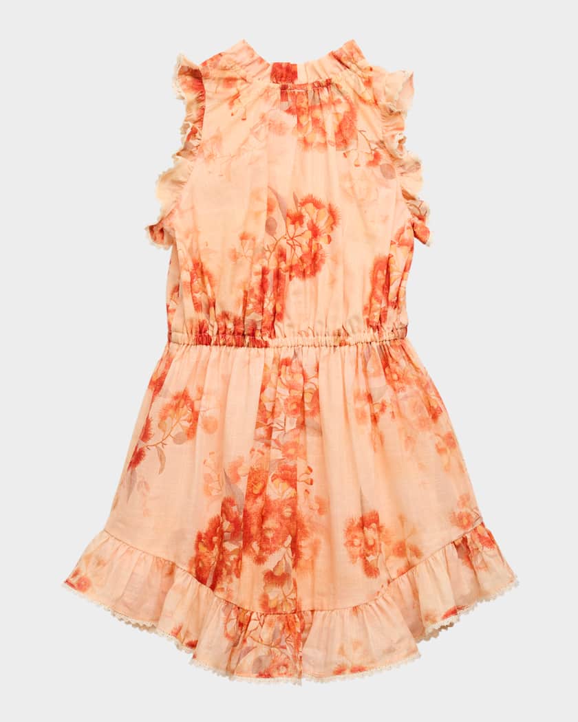 Girl's Cascadian Floral-Print Frill Dress, Size 2-12