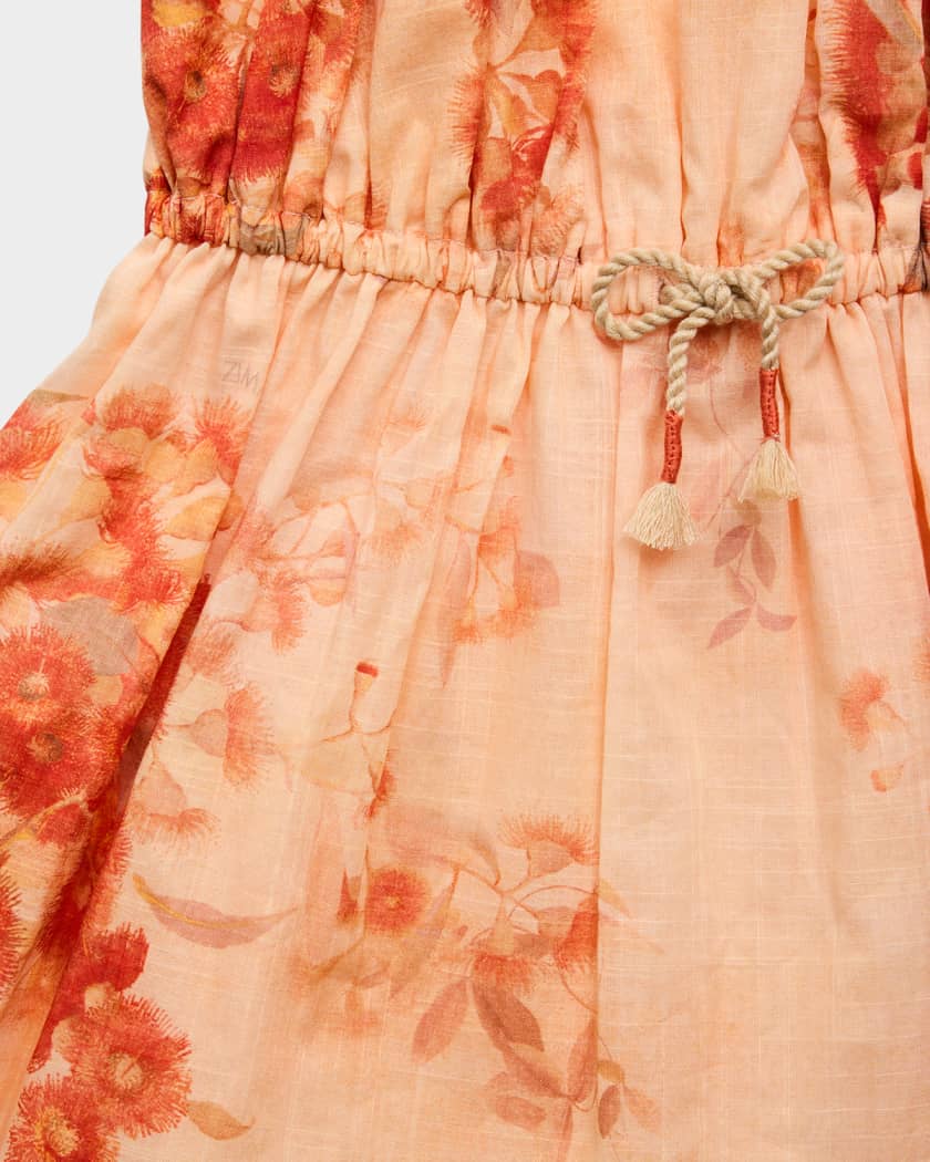 Girl's Cascadian Floral-Print Frill Dress, Size 2-12