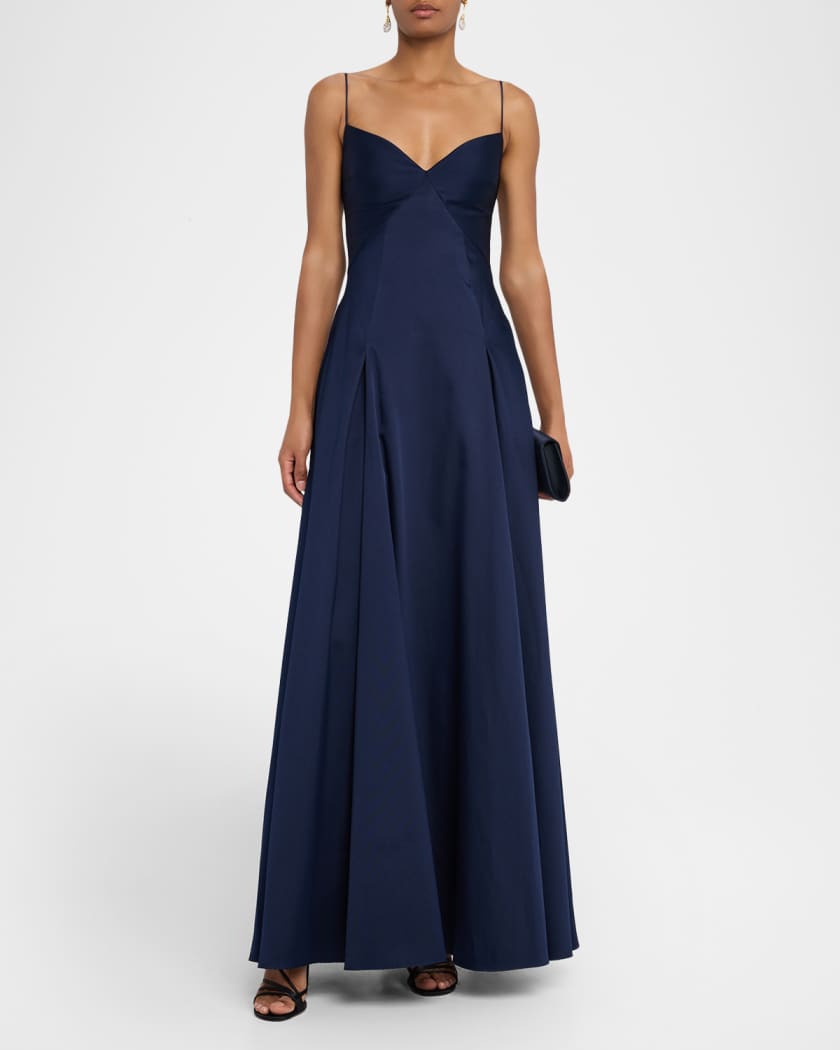 Empire-Waist Sleeveless Taffeta Godet Gown