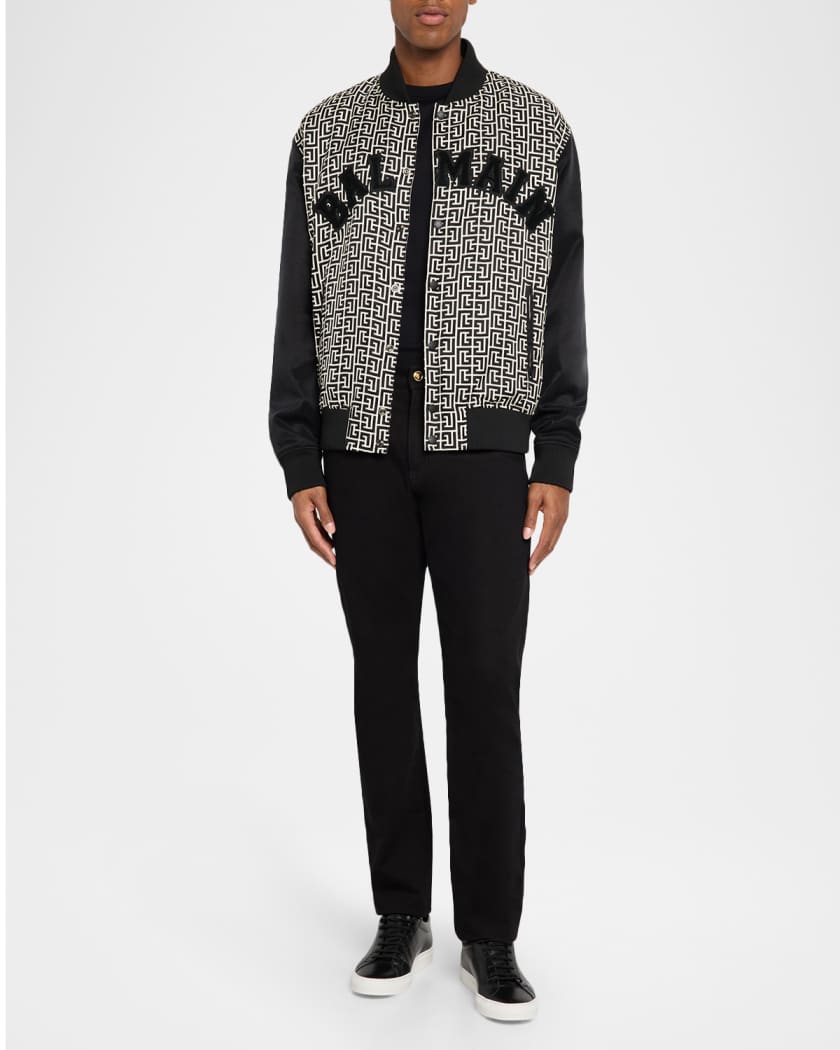 MA-1 BALMAIN Men Bomber Jackets WH1TH115L120 WAY Brown Cotton bomber jacket with vintage Balmain logo - Men | BALMAIN