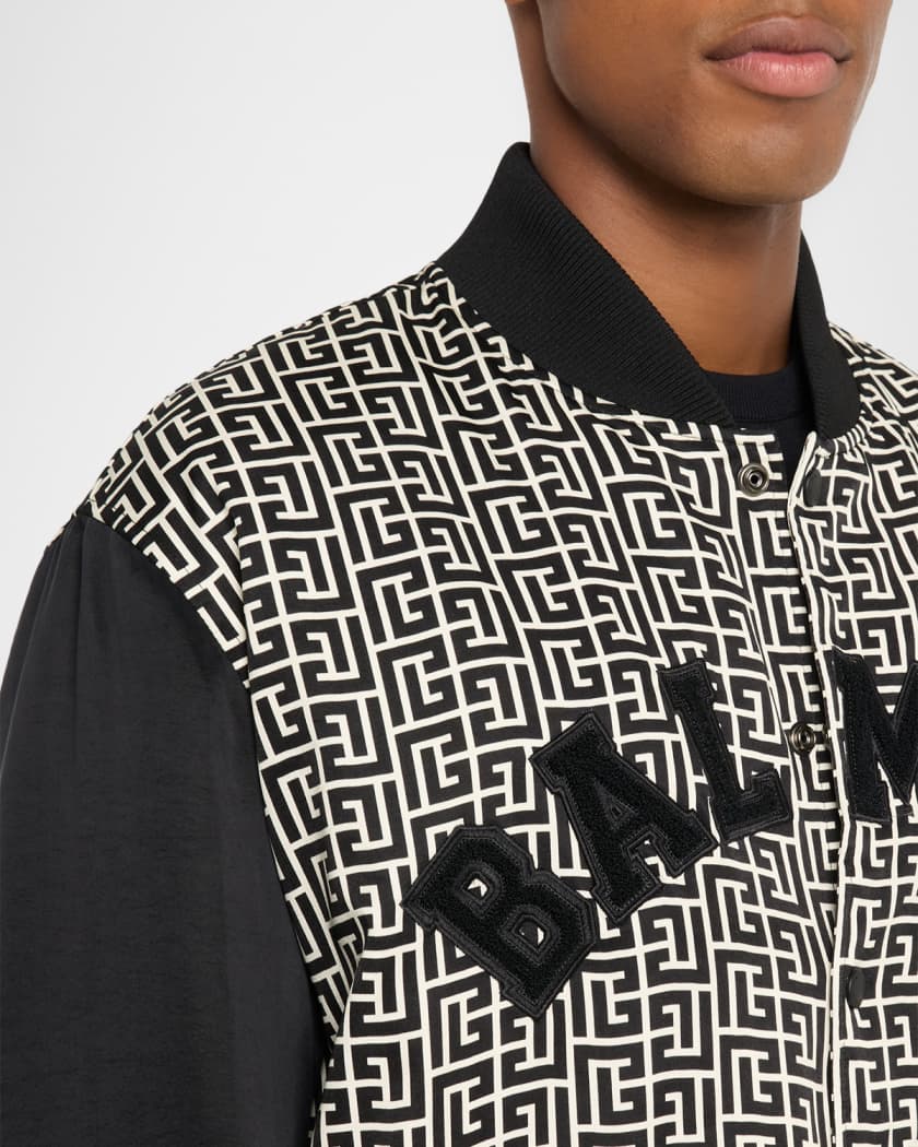 Balmain Men's Varsity Monogram Bomber Jacket with Patches