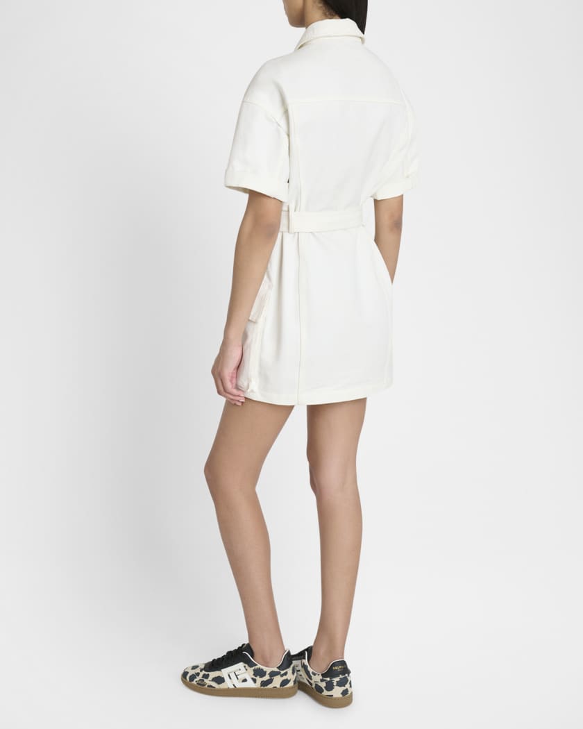 Lace-Up Canvas Denim Mini Dress with Belt 
