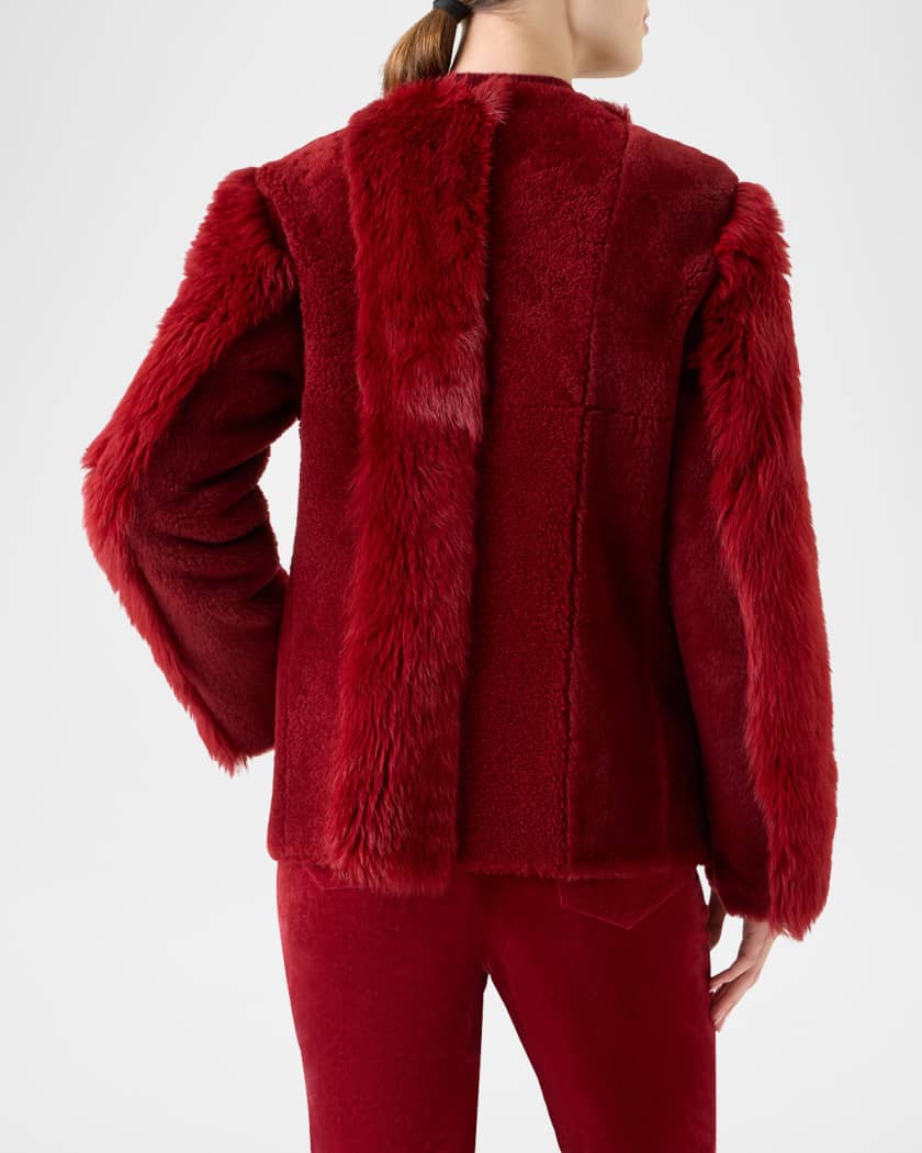 Vertical Paneled Lamb Shearling Jacket