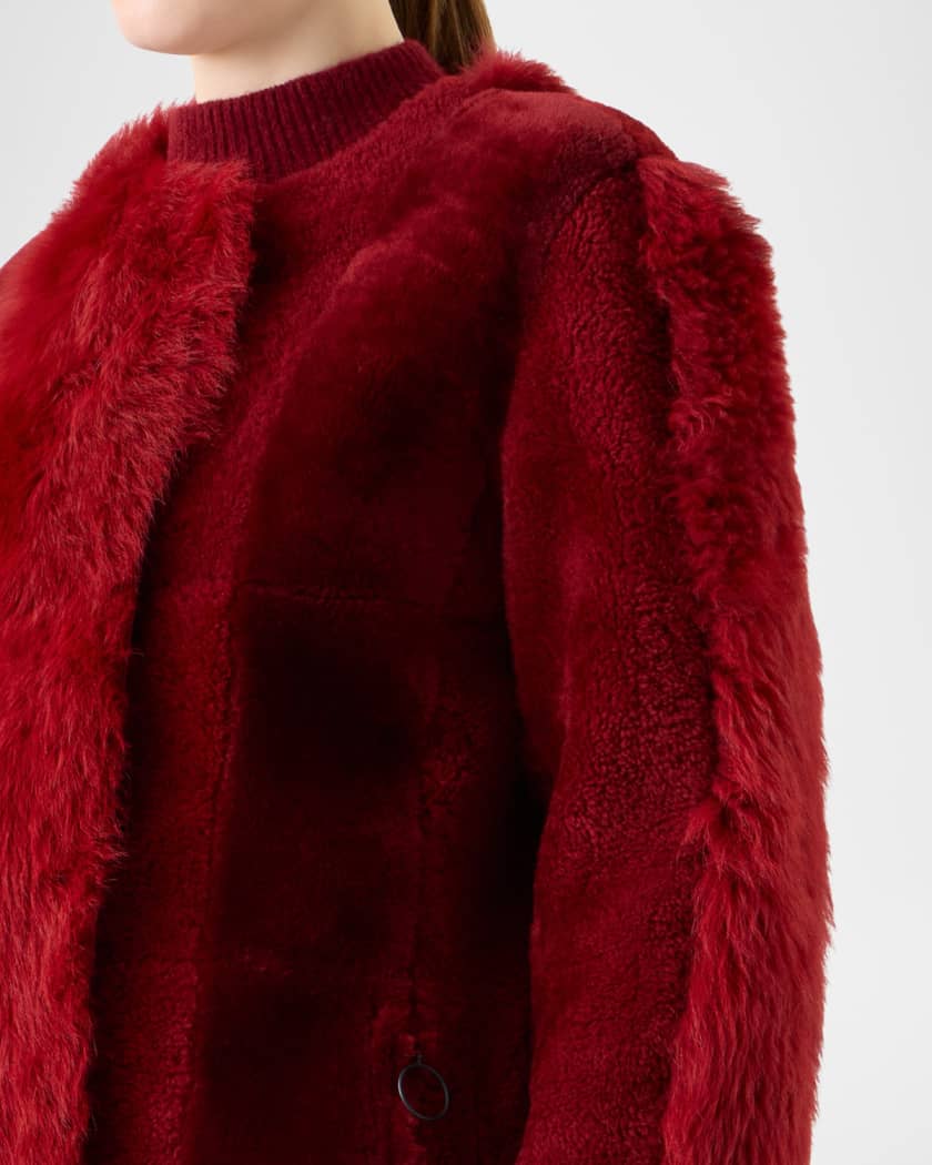 Vertical Paneled Lamb Shearling Jacket