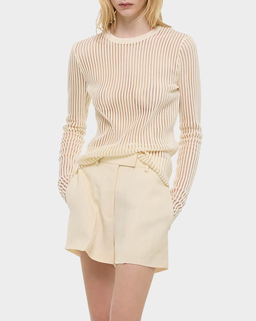 Sheer Stripe Crewneck Top