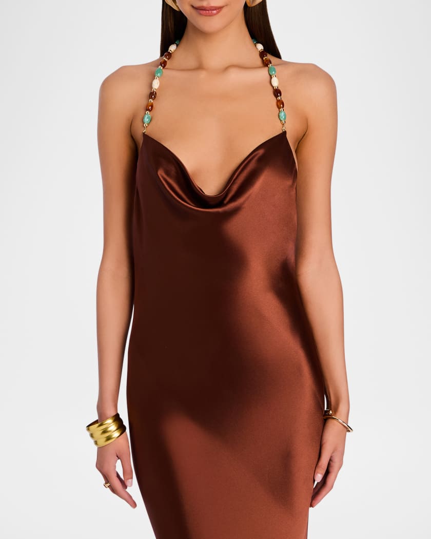 Finley Beaded Satin Slip Gown