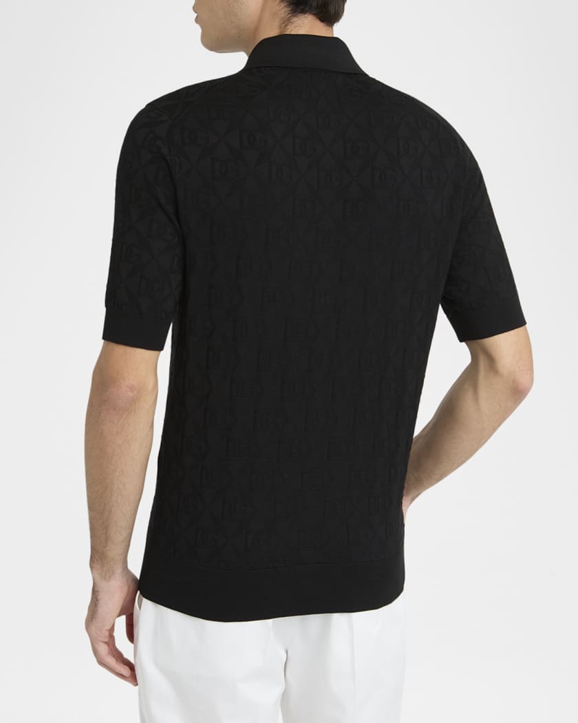 Dolce&Gabbana Men's DG Jacquard Quarter-Zip Polo Shirt | Neiman Marcus