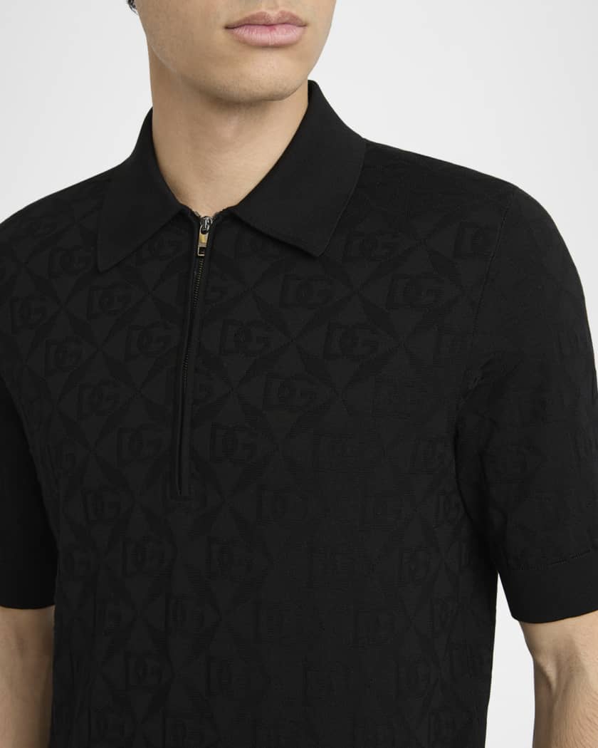 Dolce&Gabbana Men's DG Jacquard Quarter-Zip Polo Shirt | Neiman Marcus