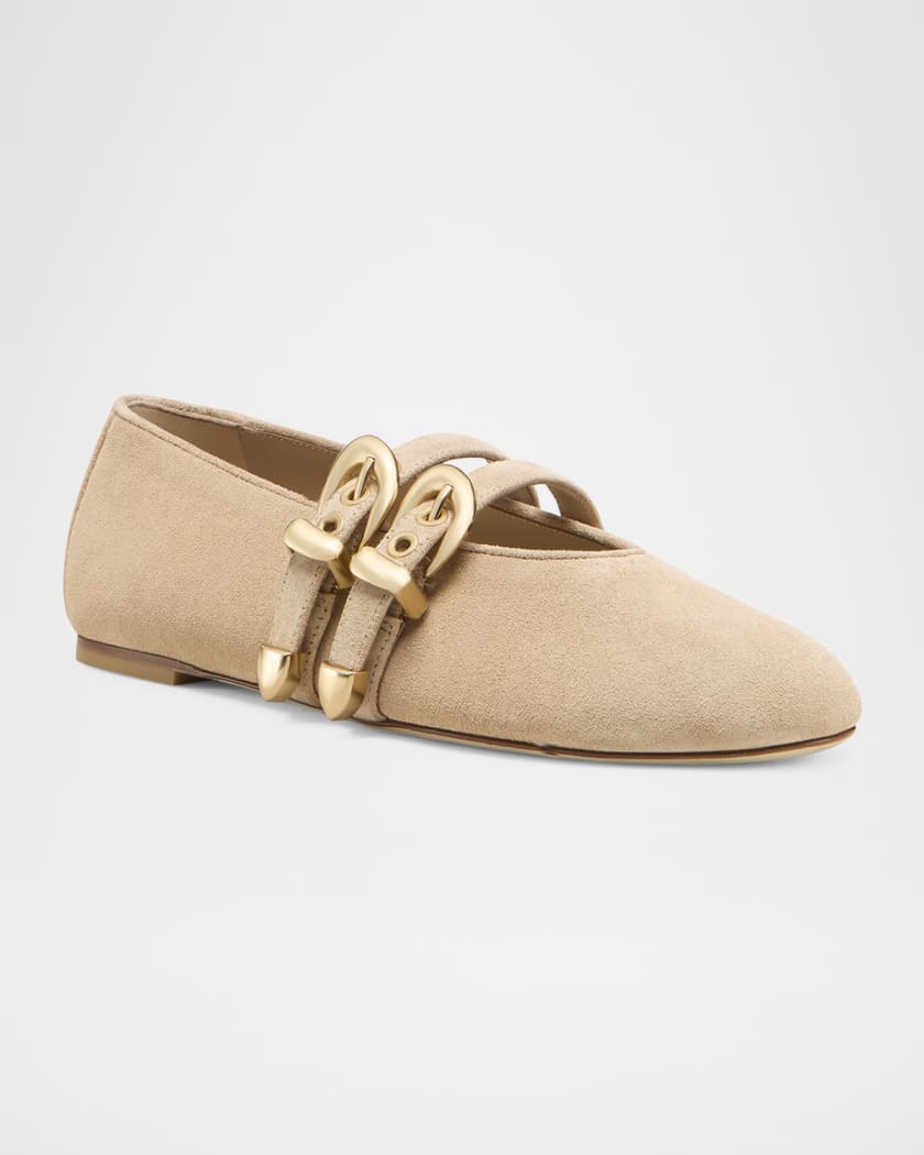 Maven Suede Buckle Mary Jane Ballerina Flats