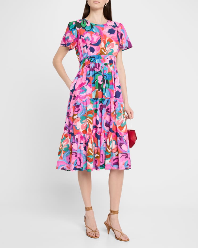 Tiered Floral-Print Cotton Midi Dress