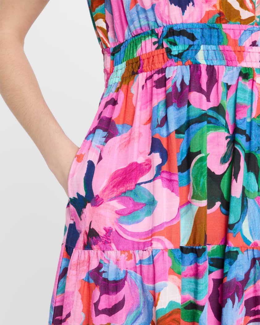 Tiered Floral-Print Cotton Midi Dress