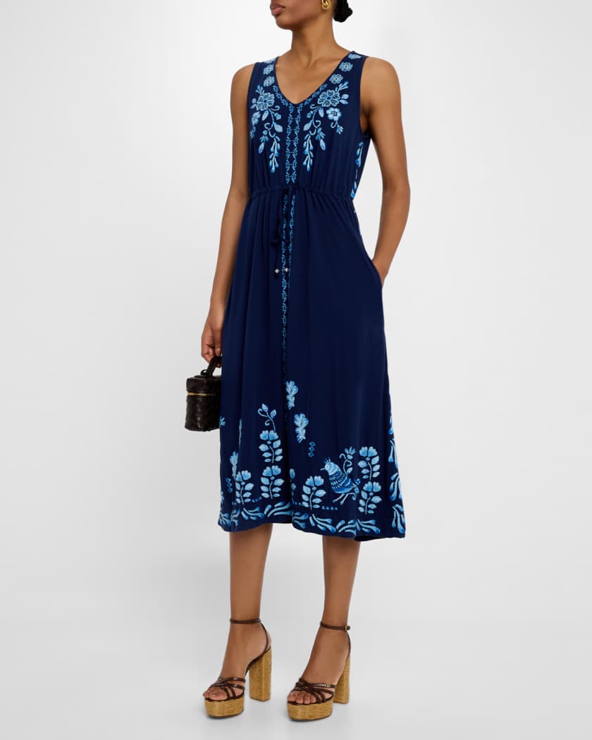 Yadira Embroidered Cotton Knit Midi Dress