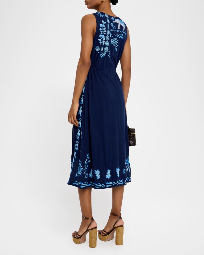 Yadira Embroidered Cotton Knit Midi Dress