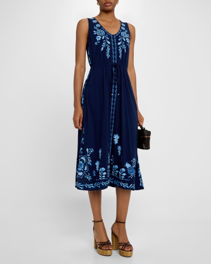 Yadira Embroidered Cotton Knit Midi Dress