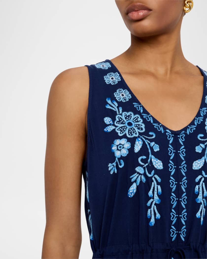 Yadira Embroidered Cotton Knit Midi Dress